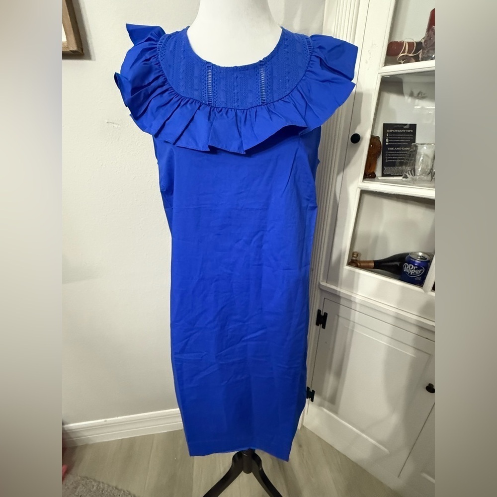 J. Crew Royal Blue Midi Dress with Ruffle Detail